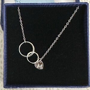 Sterling Silver Initial “M” Heart & Circles  Pendant Necklace